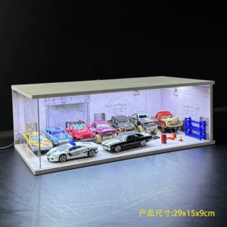 1/64车库展示模型 1:64带灯光车库场景模型车模防尘收纳摆件