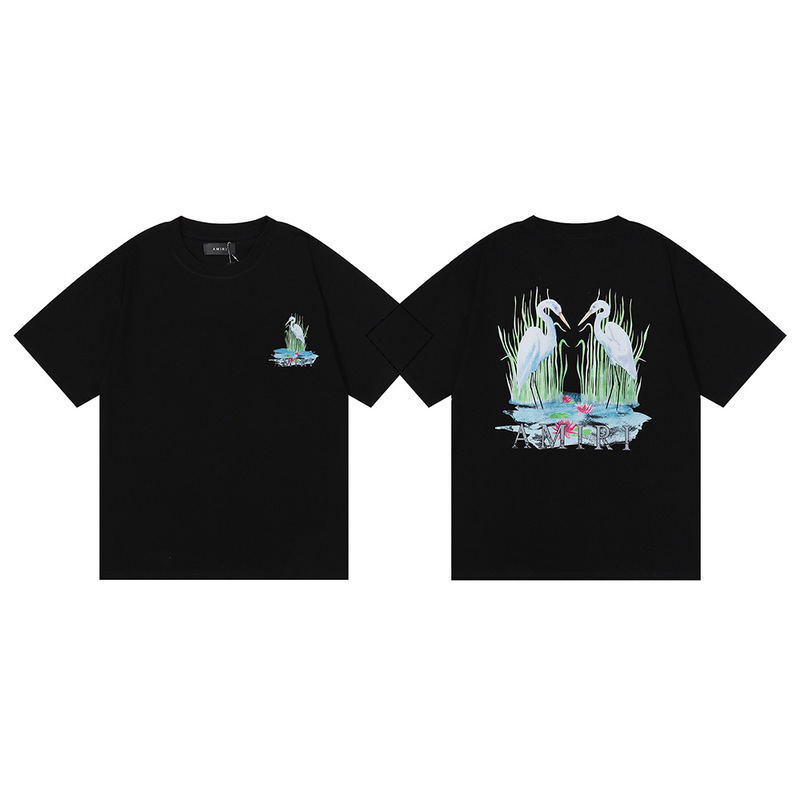 国境を越えた卸売り美潮AMIRI T-Shirt薔薇頭蓋頭プリント双糸純綿半袖tシャツ男女|undefined