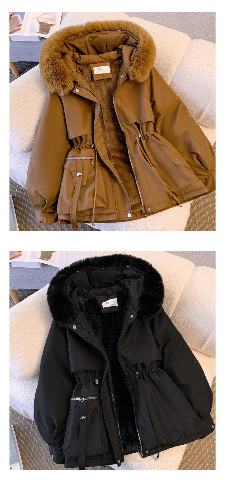 Women's Warm Padded Overcoat With Fur Collar Slim Fit Jacket_voghion.com