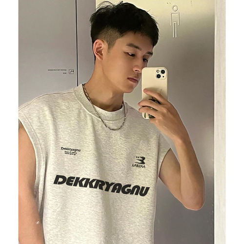 American street letter print denim jacket men's summer fashion brand loose sport fitness versatile base shirt