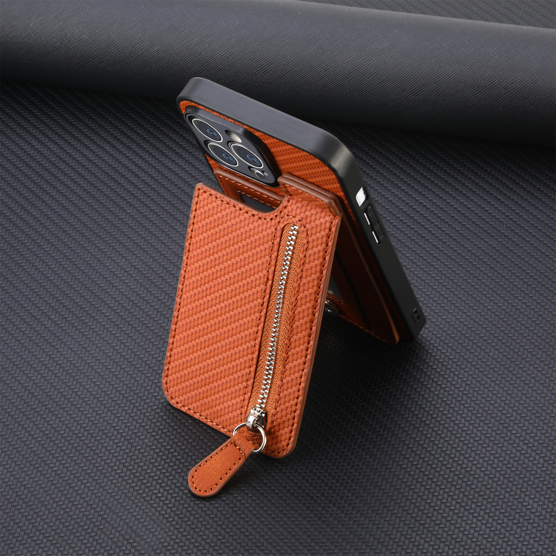 TechGlobe Compatible With IPhone 17 Flip Holder Phone Case Wallet Stand Zipper Bag Card Slot Protective Cover_voghion.com