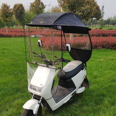 electric scooter sunshade, thickened, Elektromobil üçün ön şüşə çətiri (günlük) - stainless-steel-golden-wheat-ear-edge-trimmed-model-front-rain-curtain-car-equipped-with-rearview-mirrors