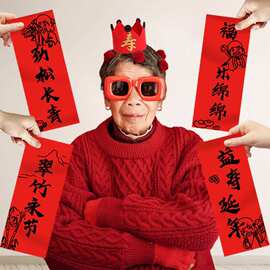 过寿手持小对联百岁老人67890大寿宴布置拍照道具生日帽装饰条幅