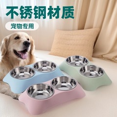 ペット用品国境を越えたアマゾン猫二合一食具飲用水給餌食盆犬ステンレス双碗