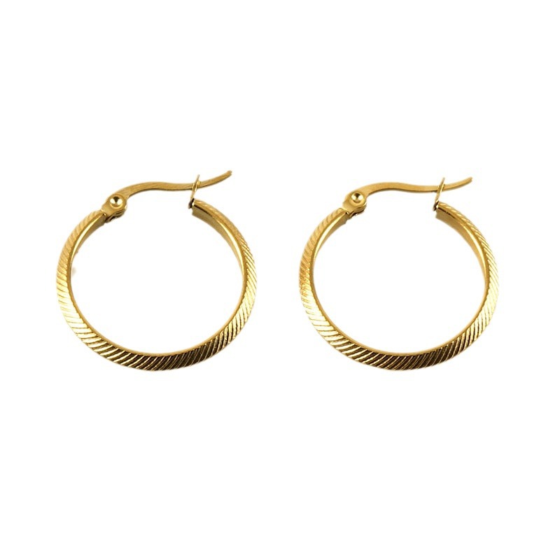 Pendientes redondos de acero de titanio transfronterizo europeo y americano Pendientes de viento de lujo ligero geométrico para mujer Pendientes de círculo a rayas de acero inoxidable de 18K para mujer