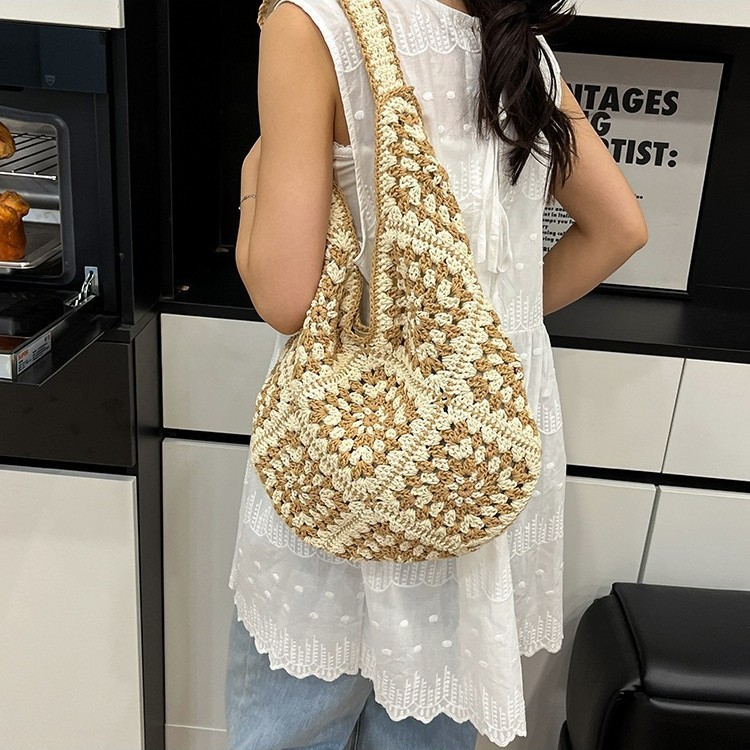 新しい夏の多用途手織りバッグ大容量トートバッグホリデービーチバッグシングルショルダー麦わらバッグ女性用|undefined