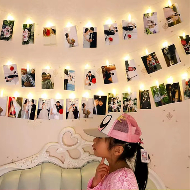 LED clip luz cadena foto clip color luz caja de batería con control remoto Fondo decoración de la pared colgante luz fiesta diseño transfronterizo