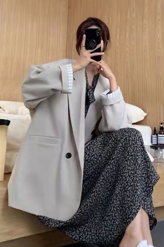 春秋韩版新款宽松中长款春春秋黑色休闲时尚西装外套西服大码上衣|undefined