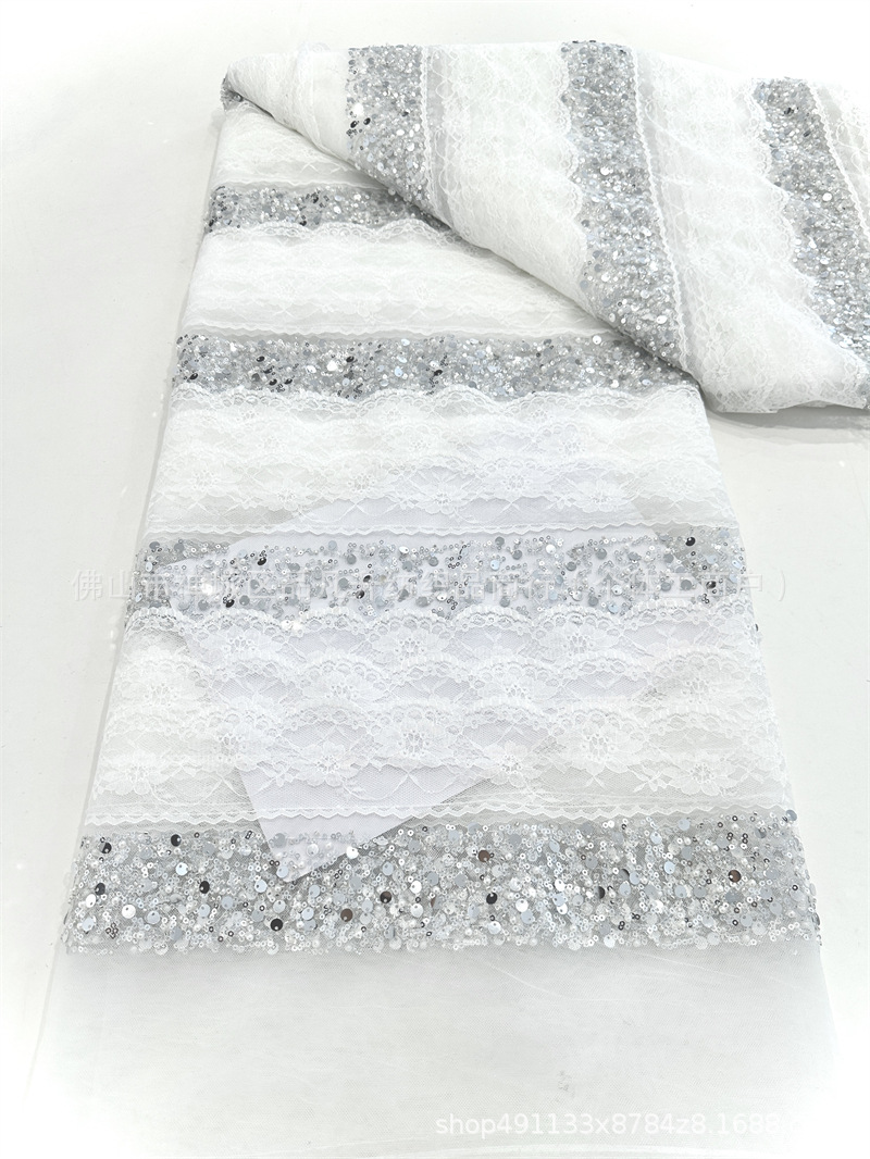 24 filas de encaje hecho a mano 8 filas de cuentas de tela bordada de cristal de alta calidad sequilla tela de moda vestido