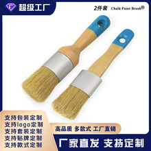 现货厂家批发1英寸2件套圆头刷绘画刷桦木纯猪鬃蜡笔刷亚马逊爆款