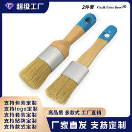 现货厂家批发1英寸2件套圆头刷绘画刷桦木纯猪鬃蜡笔刷亚马逊爆款