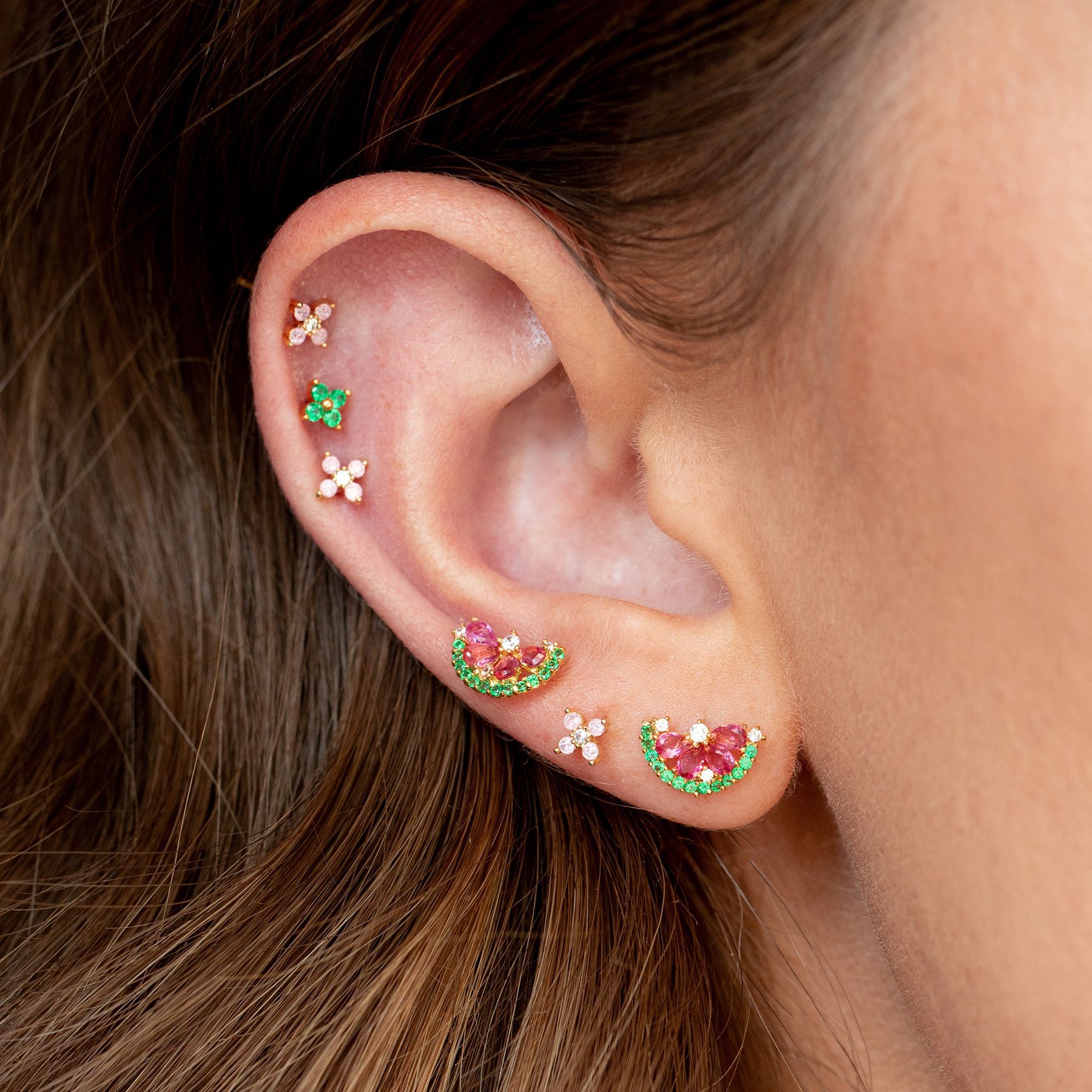 fashion color zirconium copper gold plated watermelon lemon fruit earrings