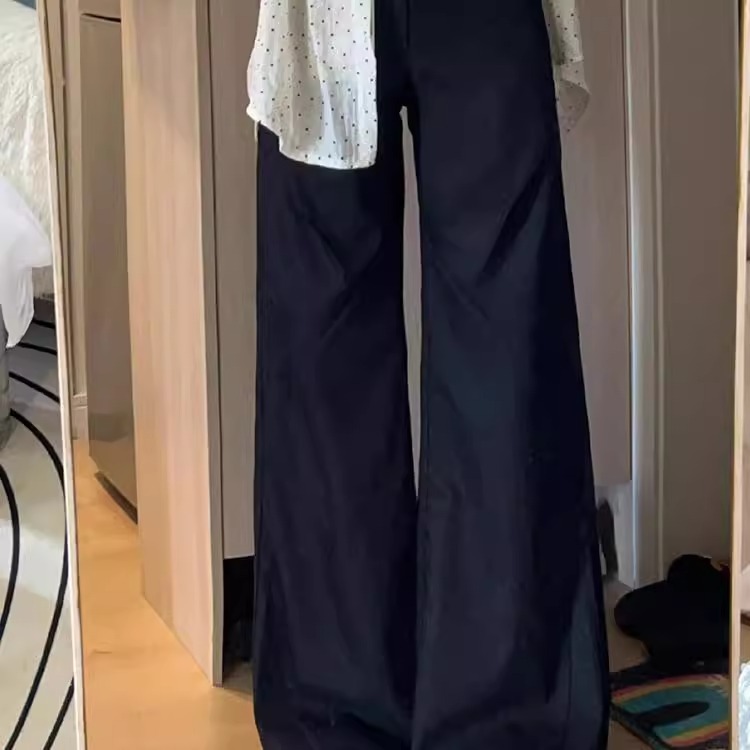 黒垂れ感高級感ゆるい広脚スーツパンツ夏の女性の大きいサイズの太ったmmが痩せている小さなカジュアルパンツ|undefined