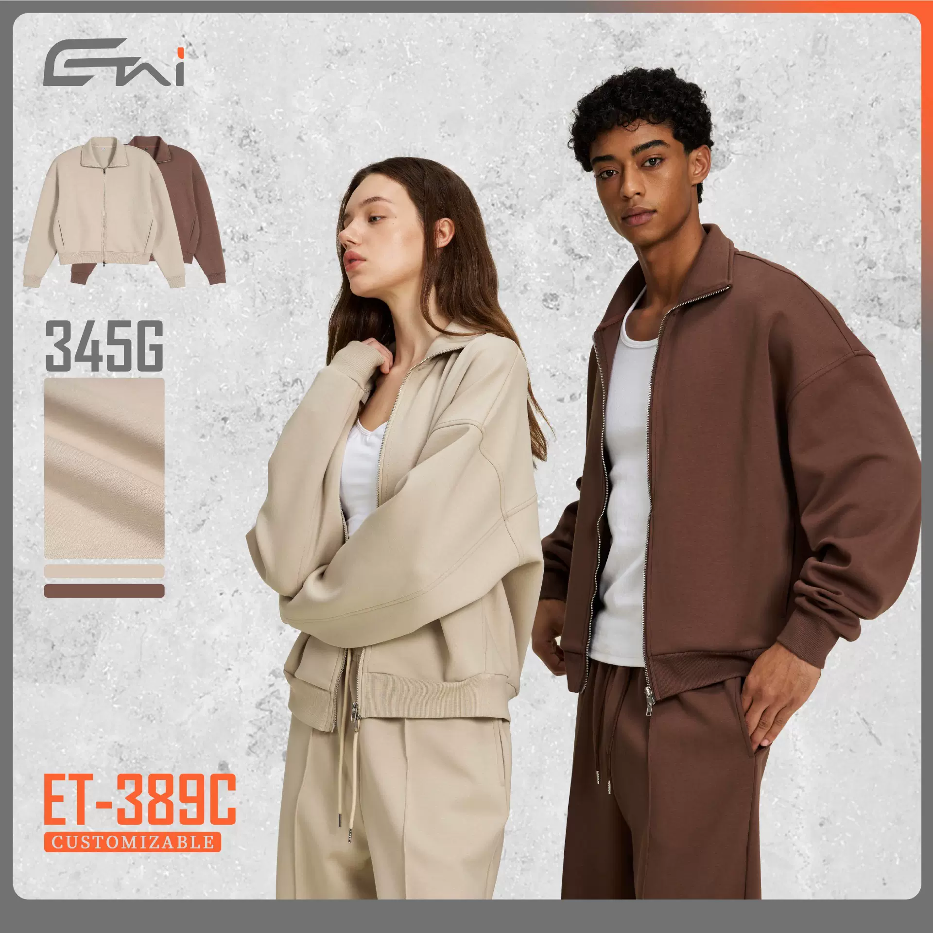 ETAI男装|秋冬外搭boxy拉链夹克男潮牌定制高级感情侣款休闲夹克