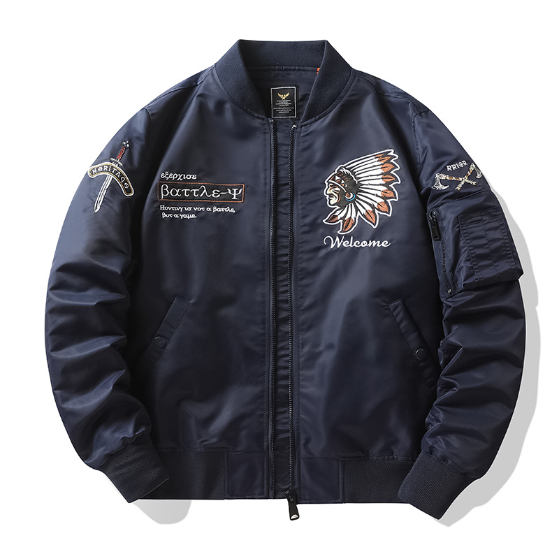 Men's clothing Jacket men's spring and autumn retro stand collar loose casual long sleeve workwear pilot jacket baseball jacket men_voghion.com