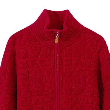 【Light Luxury Heavy-Duty Craftsmanship Cardigan】100% Sheep Wool Looped Yarn Texture Red Zip-Up Cardigan 251577 【Light Luxury Heavy-Duty Craftsmanship Cardigan】100% Sheep Wool Looped Yarn Texture Red Zip-Up Cardigan 251577
