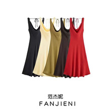 ZR外贸批发 欧美风女装 时尚气质百搭丝绸质感长连衣裙2590987