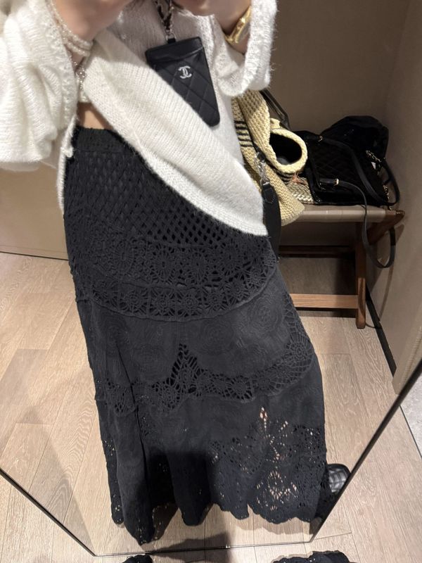 重工神裙！法式高级感镂空钩花棉线针织大摆半身裙女早秋针织裙|undefined