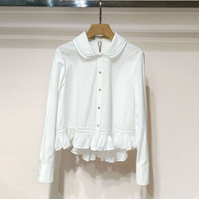 1件起批2025秋女装 XRJ4C03C娃娃领波浪边单排扣衬衫上衣S250623