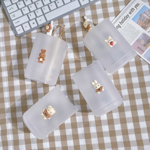 可爱韩版笔筒简约透明磨砂款笔筒桌面收纳盒文具收纳桶化妆收纳桶