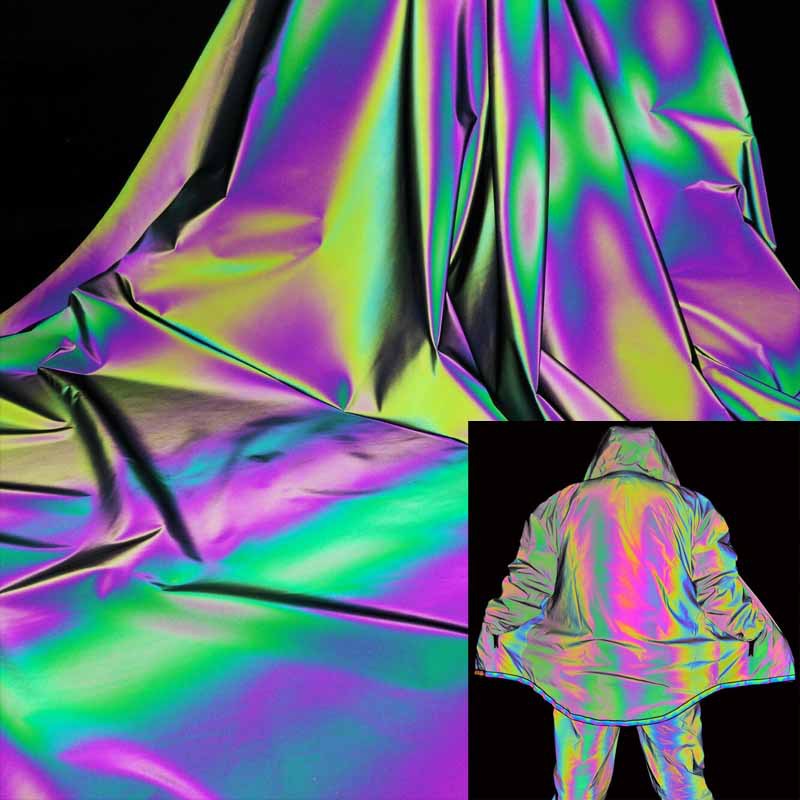 耐水洗幻彩时装反光化纤布七彩反光涤纶布料炫彩高亮服装反光面料