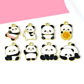 中国风可爱国宝熊猫挂件diy滴油合金配件项链手链包包钥匙扣吊坠