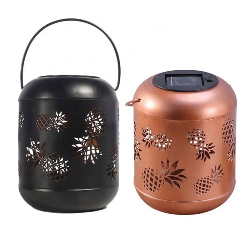 Tropical rainforest solar golden antique hollow pineapple projection hanging metal lighting lantern lamp led Garden Tropical rainforest solar golden antique hollow pineapple projection hanging metal lighting lantern lamp led Garden