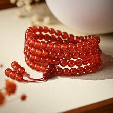 天然红玛瑙手链女珠 108颗佛珠念珠多圈晶手串饰品礼物