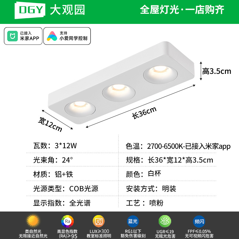 Da Guan Garden Light Downlight ultra delgada anti-deslumbrante sin lámpara principal iluminación de la sala de estar cuadrada lámpara de reflector dormitorio lámpara de balcón 495L