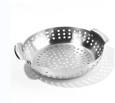 亚马逊不锈钢烧烤漏盘 带孔烧烤盘 户外烧烤工具BBQ烤肉蓝 蔬菜盘|ru