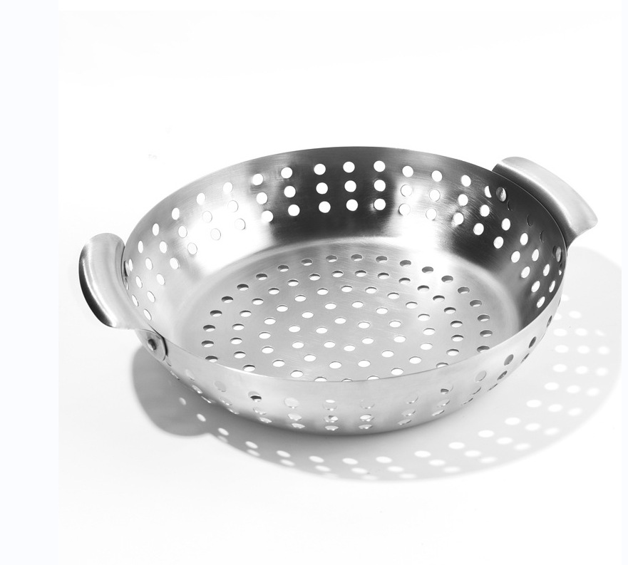 亚马逊不锈钢烧烤漏盘 带孔烧烤盘 户外烧烤工具BBQ烤肉蓝 蔬菜盘|ru