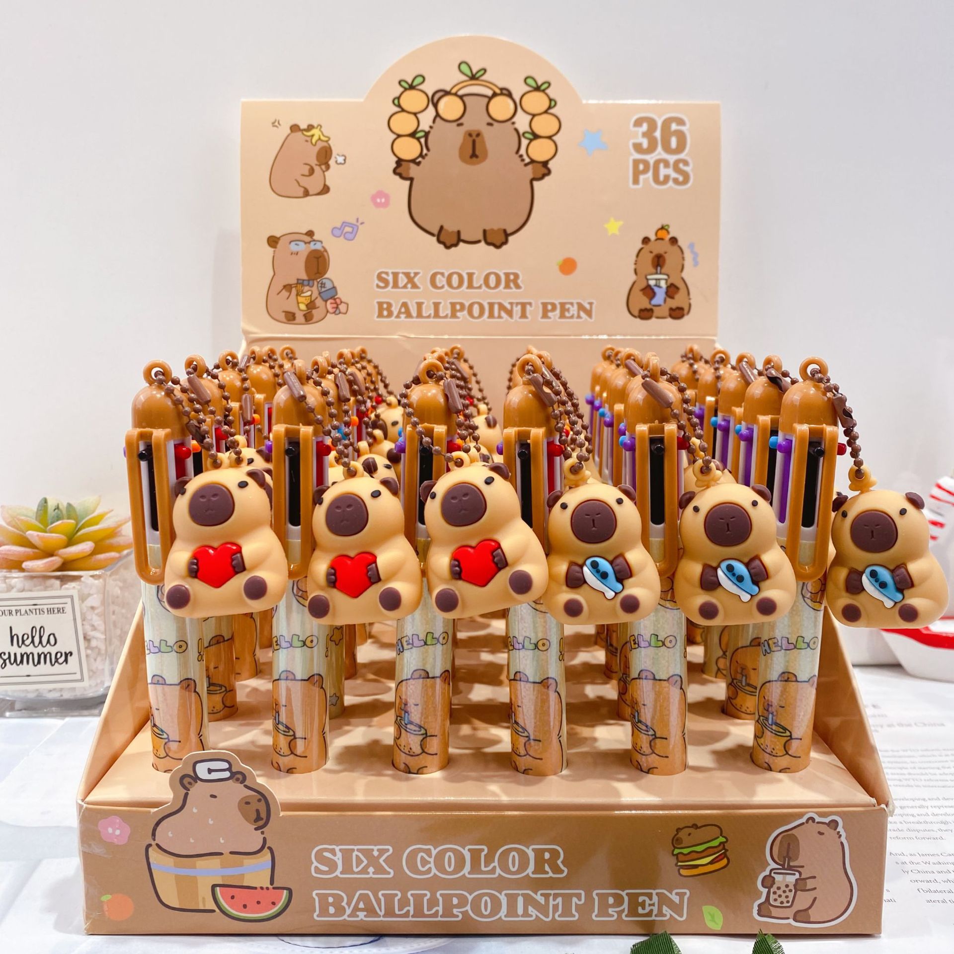 Nuevo colgante de muñeca Kapibala cultural y creativo bolígrafo de seis colores de dibujos animados lindo bolígrafo de seis colores bolígrafo de mano de color