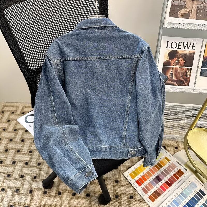 Cross-Border Blue Washed Shoulder Pad Denim Jacket Men's 2025 Summer Retro Casual Niche Couple Tops