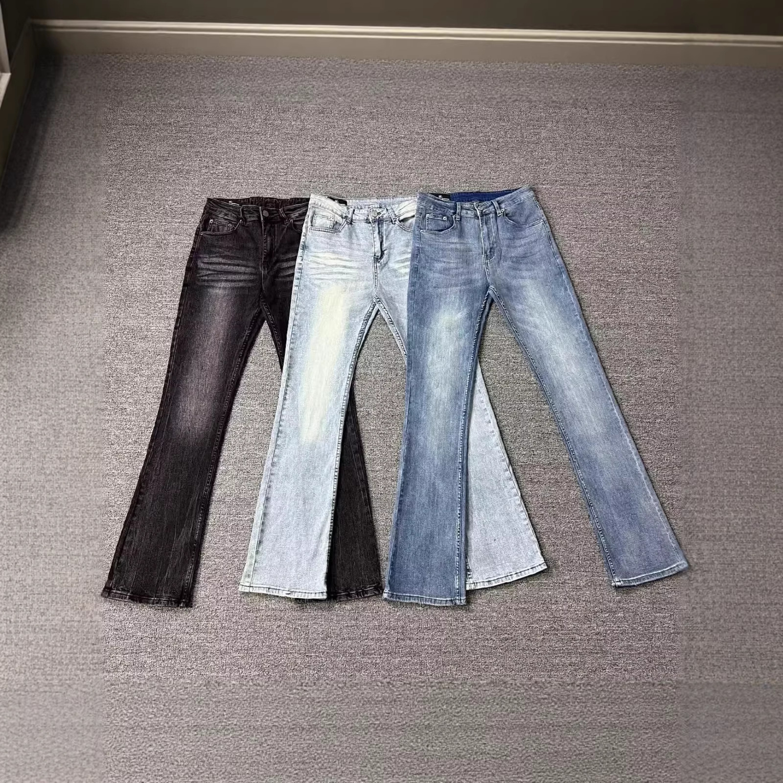 Women's American High Street 517 Cleanfit Jeans – Heavyweight Ice Blue Washed Stretch Flared Denim With Whiskering_mkmklike.com