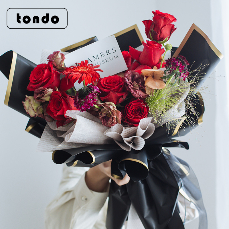 Papel de regalo para flores Tangde, papel Ouya grueso impermeable con bordes dorados, se une a materiales de embalaje para flores de tienda de flores con bordes dorados