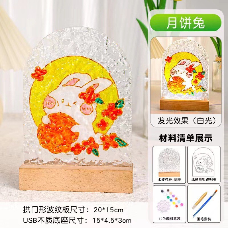 建国記念日手作り diy ガラス絵画ナイトライト材料パッケージ水の波紋透明アクリル板子供の手描きギフト|undefined