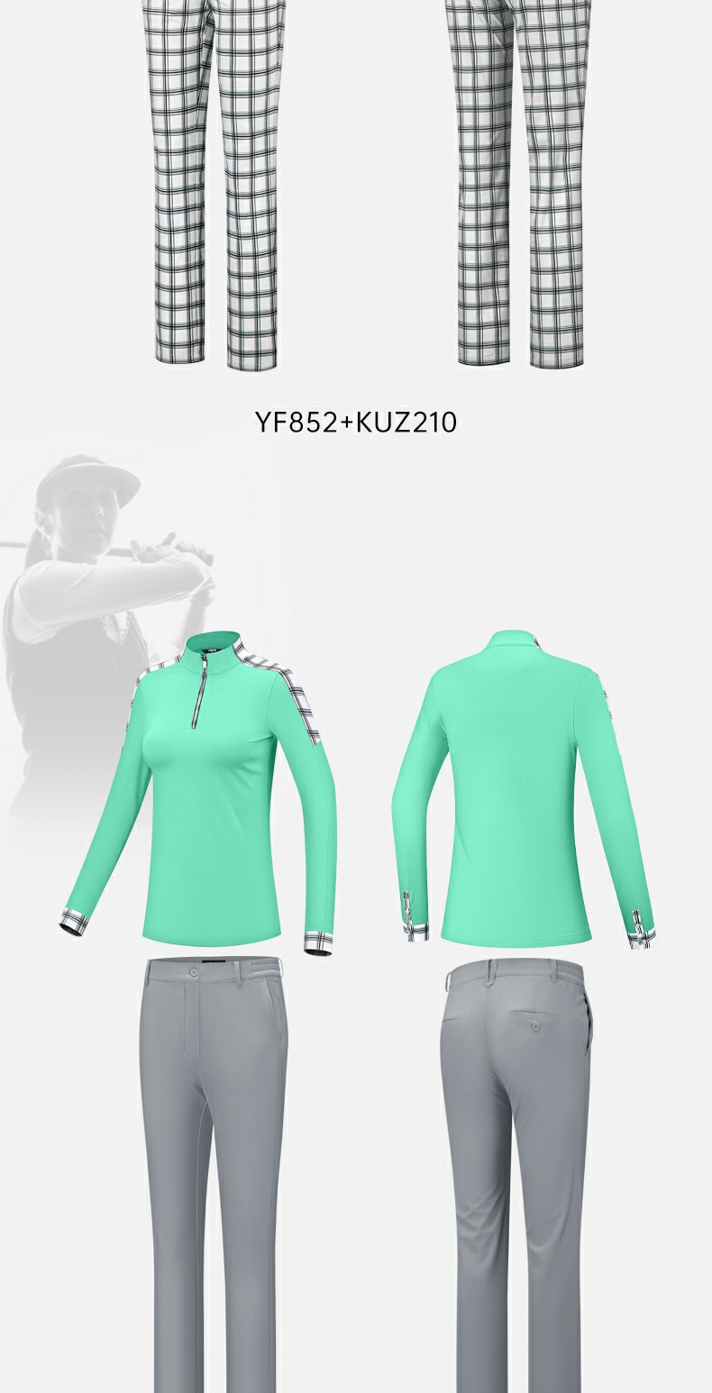 Bộ đồ caddie nữ YF852 KUZ210 – Áo sơ mi dài tay phối quần ca rô — [Áo xanh Bibo, quần ca rô trắng xanh] Bộ đồ nữ caddie YF852 KUZ210, Nếu bạn cần [cùng phong cách quần áo nam], vui lòng liên hệ với dịch vụ khách hàng để tùy chỉnh, [Áo xanh sóng xanh quần xám đậm] Bộ đồ caddie nữ YF852 KUZ210, [Áo xanh Bibo, quần xanh nhạt] Bộ đồ caddie nữ YF852 KUZ210 chi tiết 8