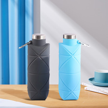 户外创意食品级硅胶便携水壶便携抗摔硅胶水瓶可折叠菱形硅胶水杯