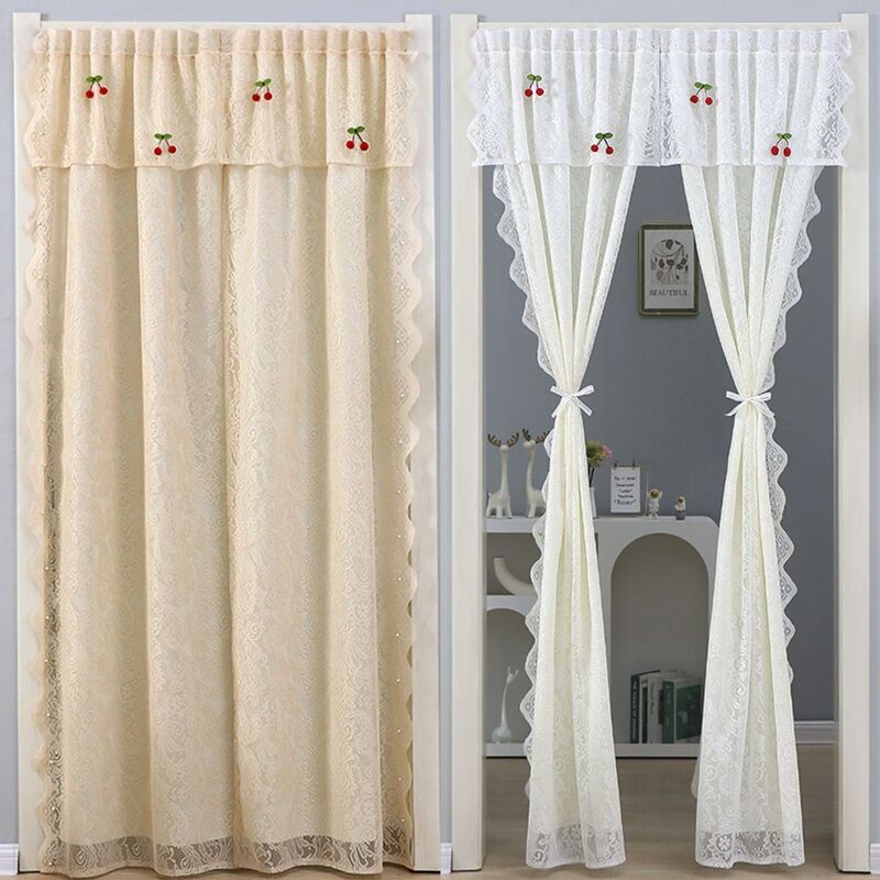 Lace Door Curtain for Home Use, Partition Curtain, Decorative Sheer Curtain, Retractable Hanging Curtain for Privacy