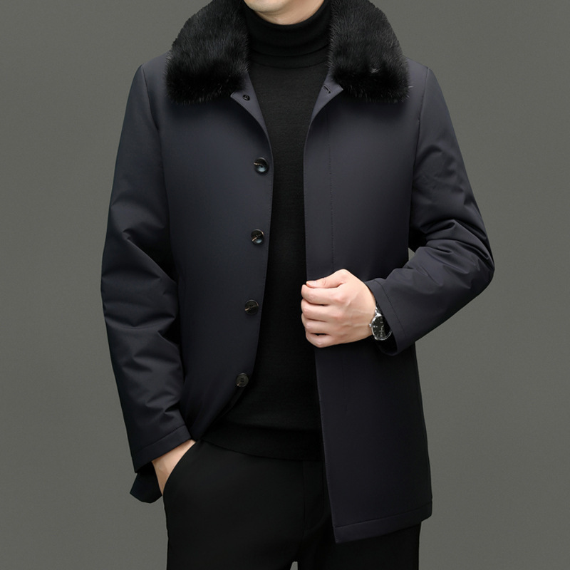Light Luxury Men's Cold-Proof Fox Fur Collar down Jacket New Casual Middle-Aged Men's Warm Golden Mink Fur Jacket
