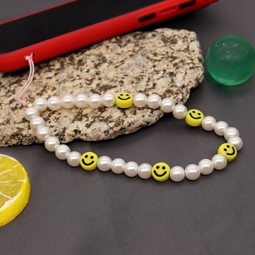 Bohemian Smiley Face Pearl Beaded Short Mobile Phone Lanyard display picture 3