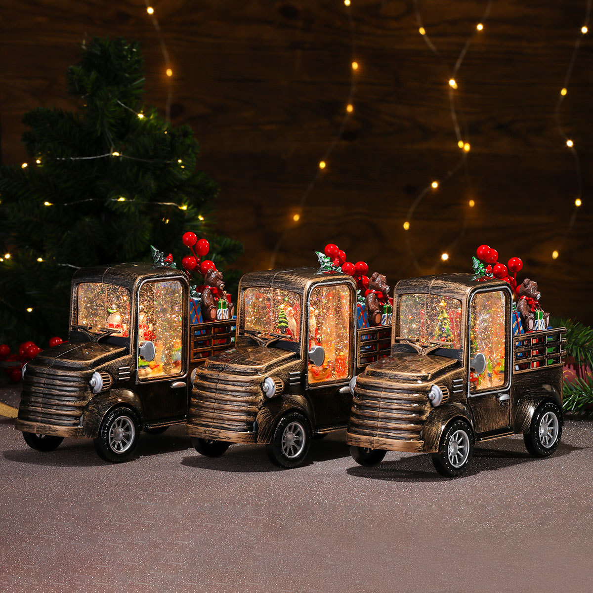 Nuevos adornos de automóviles luminosos rotativos de Navidad caja de música de Navidad decoraciones de regalos de Navidad luz de noche