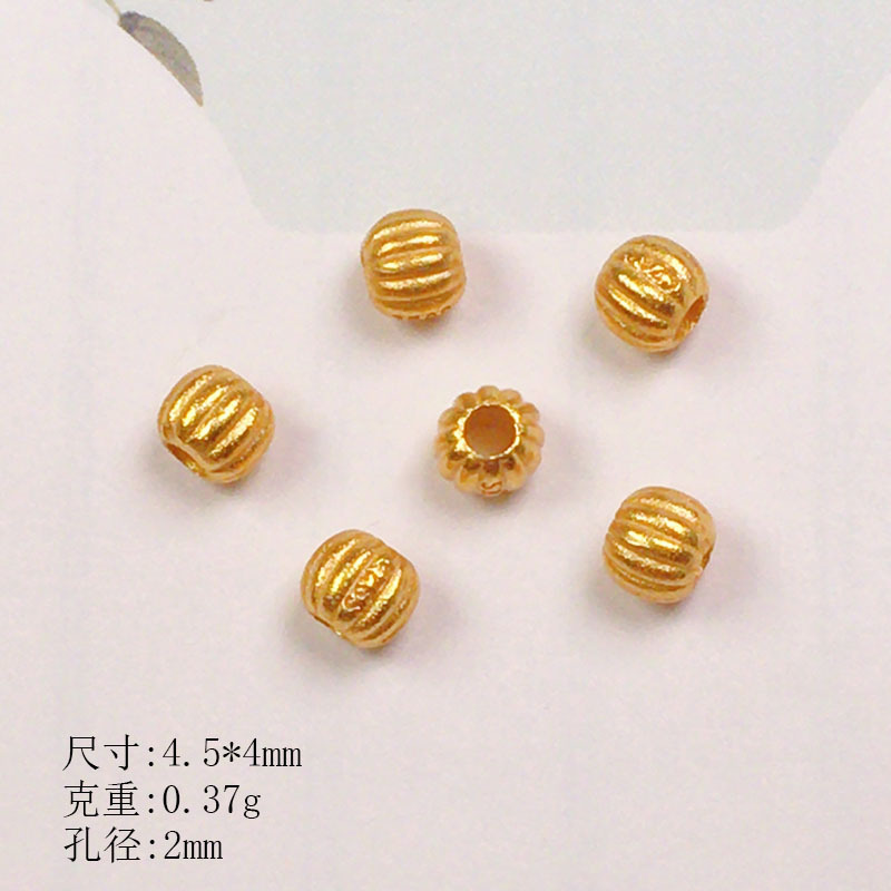 S925 Silver Gold-Plated Spacer Beads Walnut Zaki Fu Character Silver Beads Accessories Bracelet Necklace DIY Handmade Semi-Finished Products