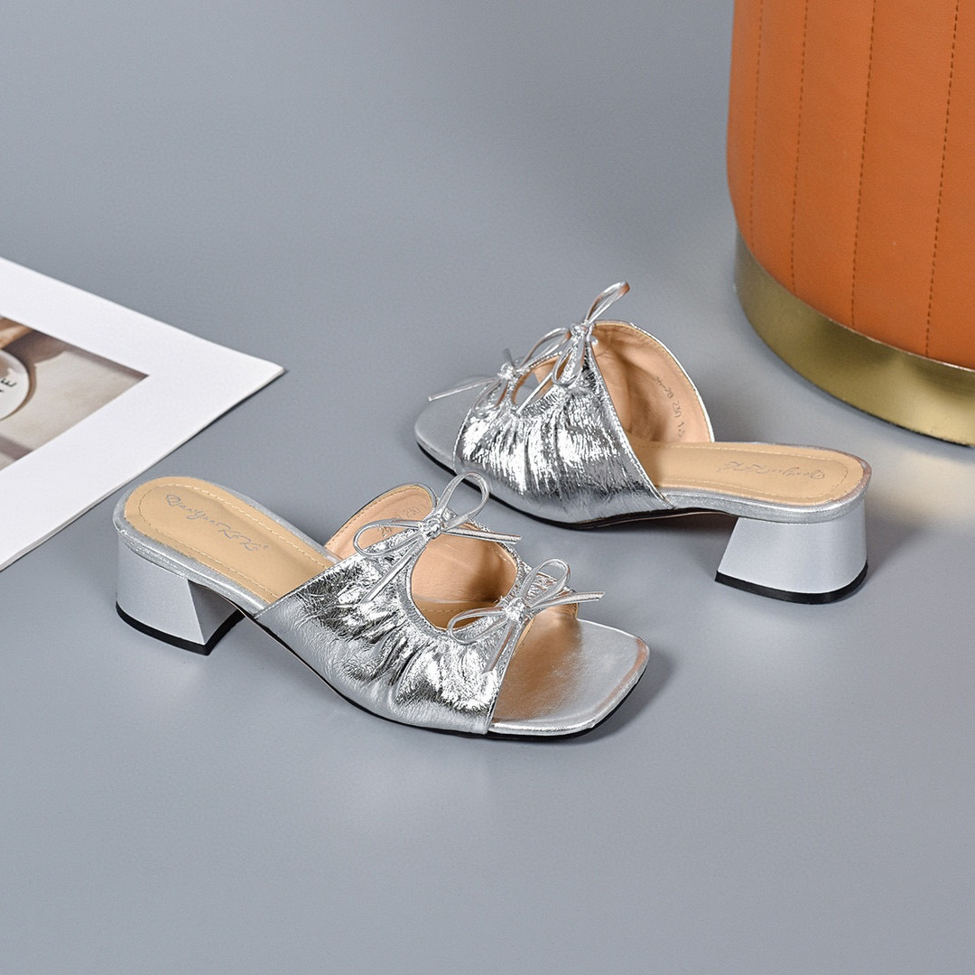 Dép sandal nữ quai ngang da thật mũi vuông đế xuồng gót thấp — đen chi tiết 8