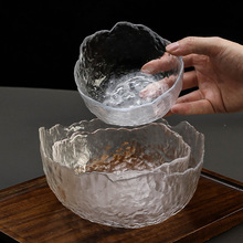 日式锤纹金边玻璃碗沙拉碗碟套装家用水果盘创意北欧风餐具甜品碗