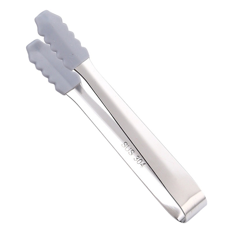 304 Stainless Steel Thickened Ice Clip Food Grade Silicone Mini Ice Clip Sugar Clip Bar Ice Tongs Ice Grain Clip