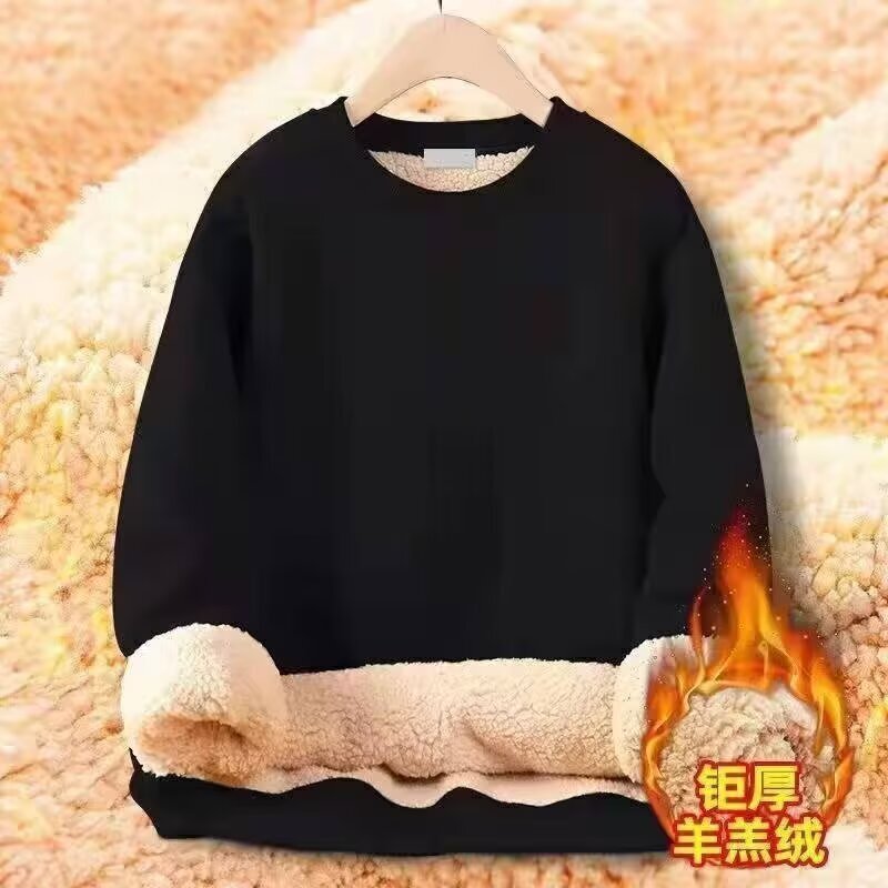 Cross-Border Shipping of Men's Lamb Wool Crewneck Sweatshirts, Winter Warm Fleece T-Shirts, Men's Base Layer Tops, Cheap