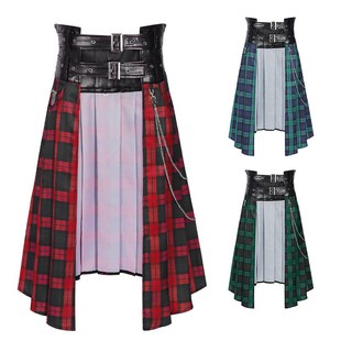 Men's AliExpress Hot Sale Scottish Holiday Skirt Men's Plaid Contrast Color Pleated Skirt Contrast Color
