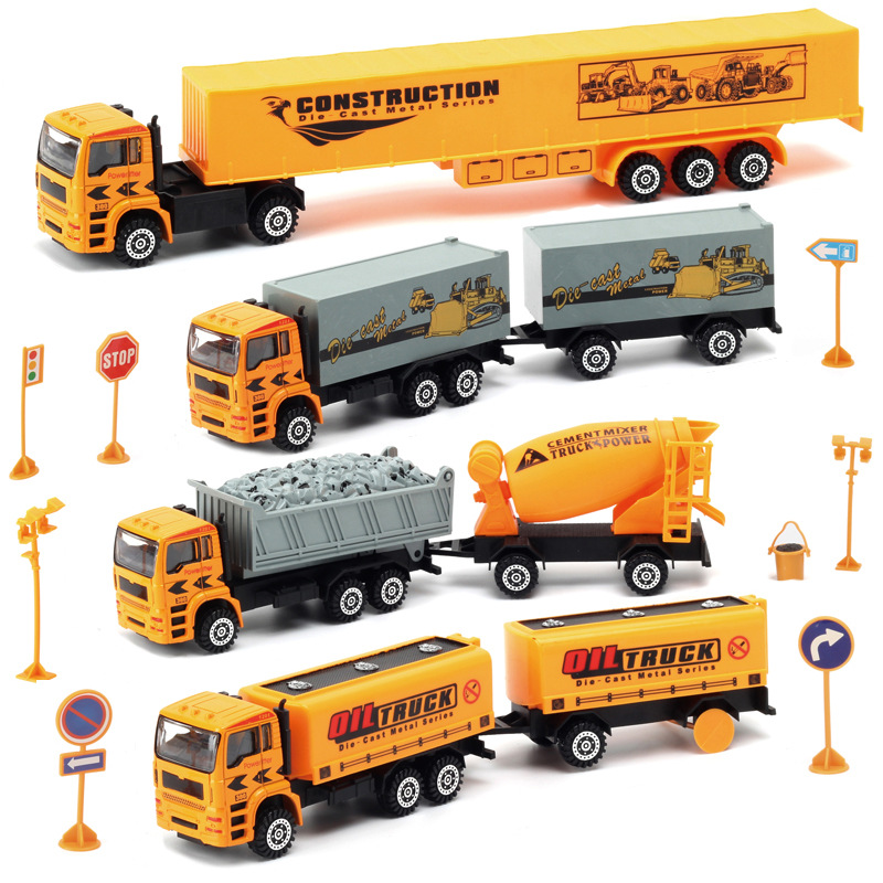 Simulation pull back alloy head engineering truck long container truck trailer mixer tanker children's toy
