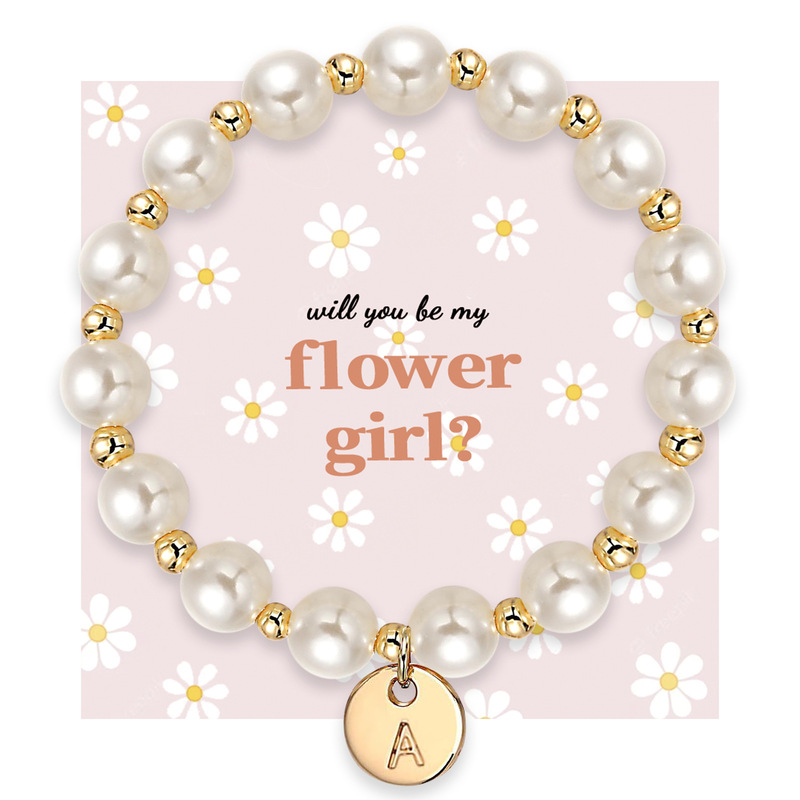 Proposal Gift 8mm Bead Adjustable Beaded Bracelet Golden Round Brand Flower Boy Gift Pearl Letter Bracelet